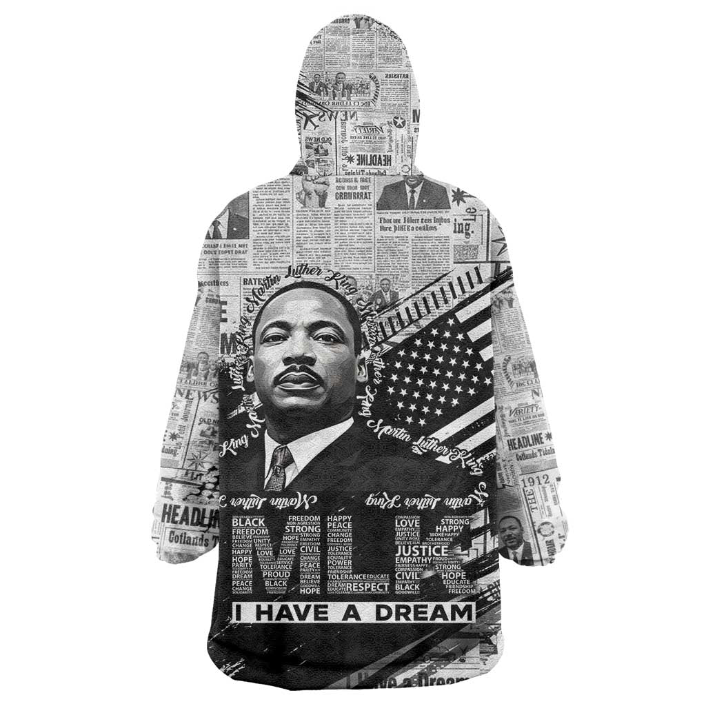 I Have A Dream MLK Wearable Blanket Hoodie Newspaper Grunge Style - African Pride