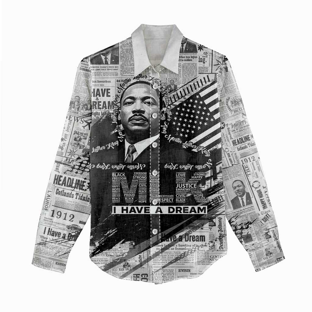 I Have A Dream MLK Women Casual Shirt Newspaper Grunge Style - African Pride