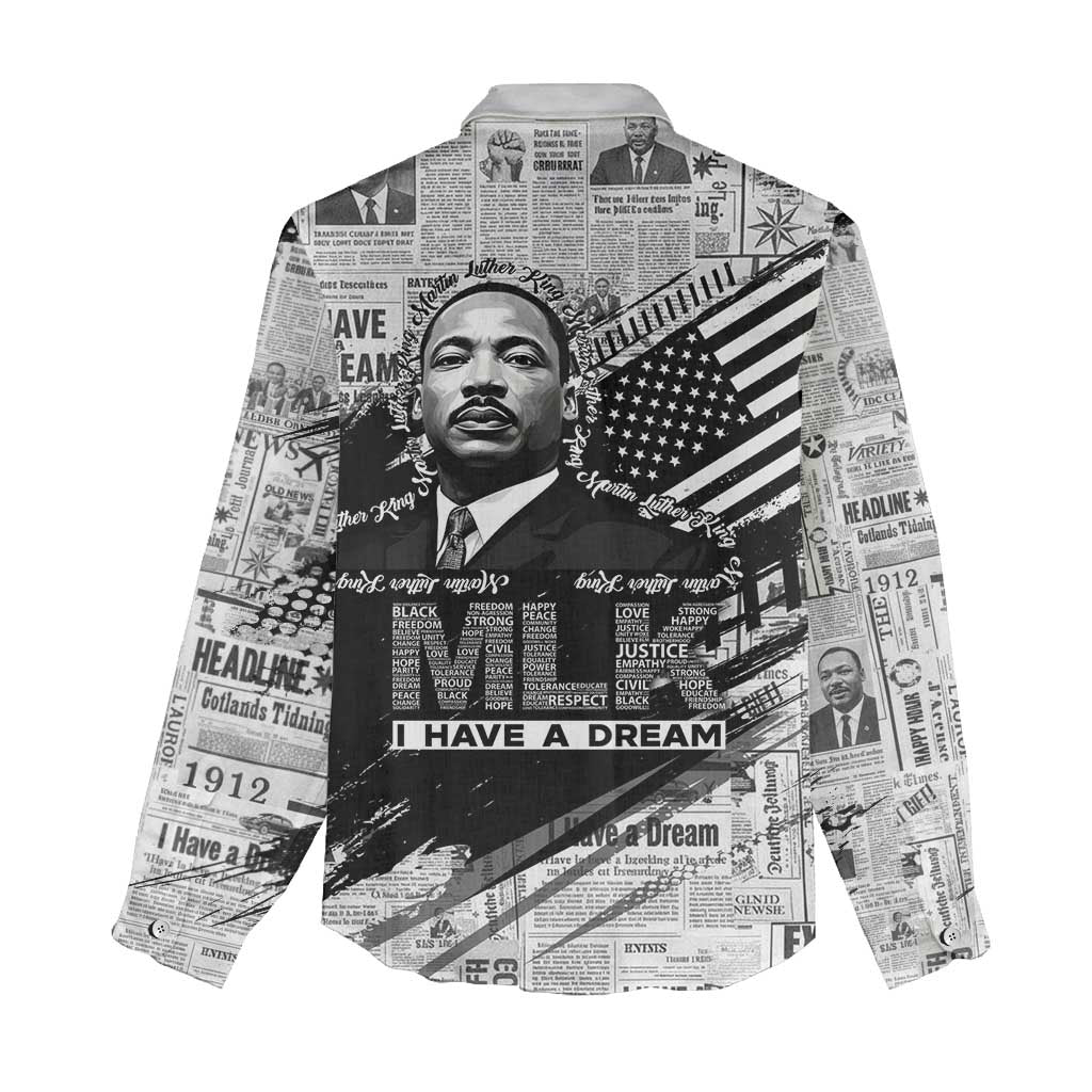 I Have A Dream MLK Women Casual Shirt Newspaper Grunge Style - African Pride