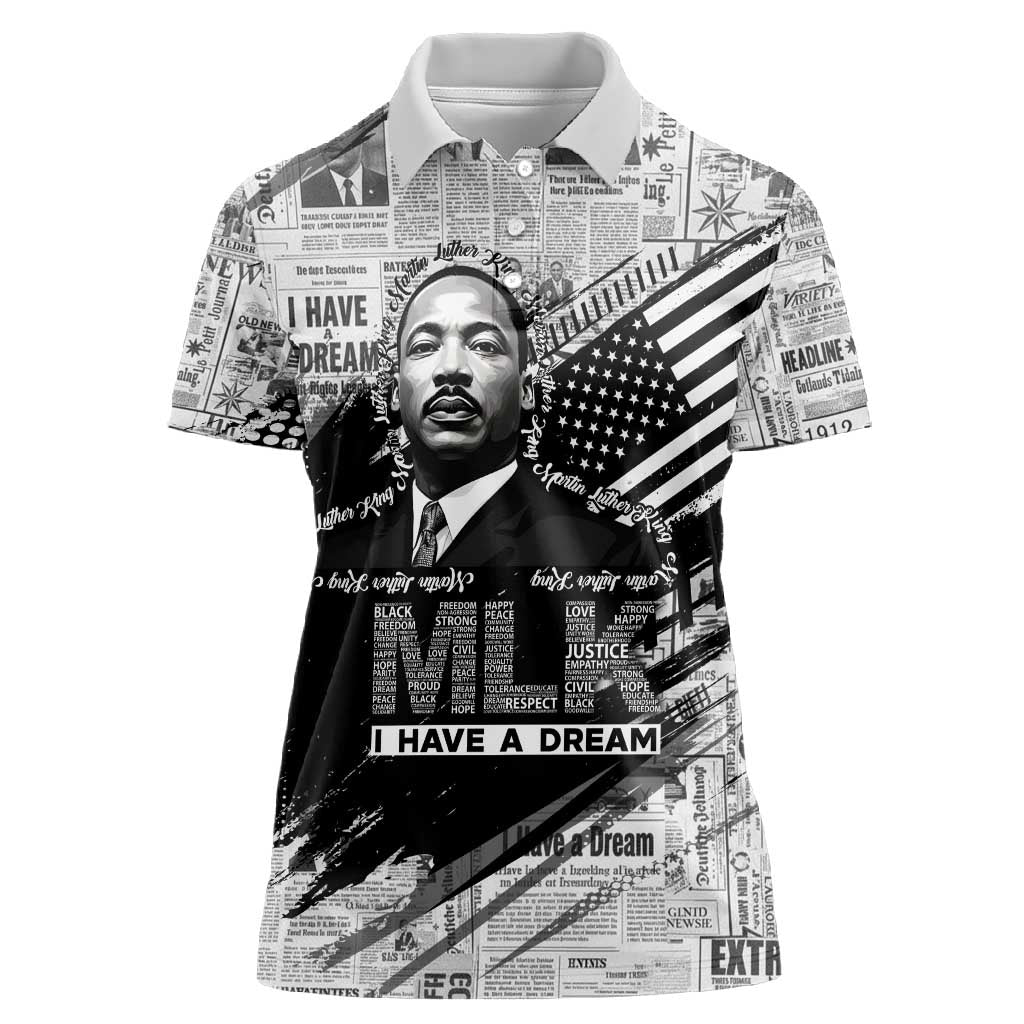 I Have A Dream MLK Women Polo Shirt Newspaper Grunge Style - African Pride