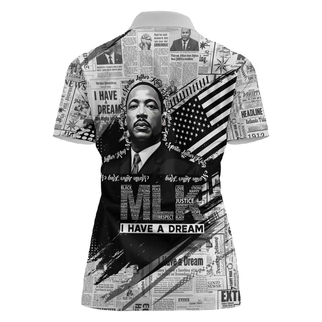 I Have A Dream MLK Women Polo Shirt Newspaper Grunge Style - African Pride