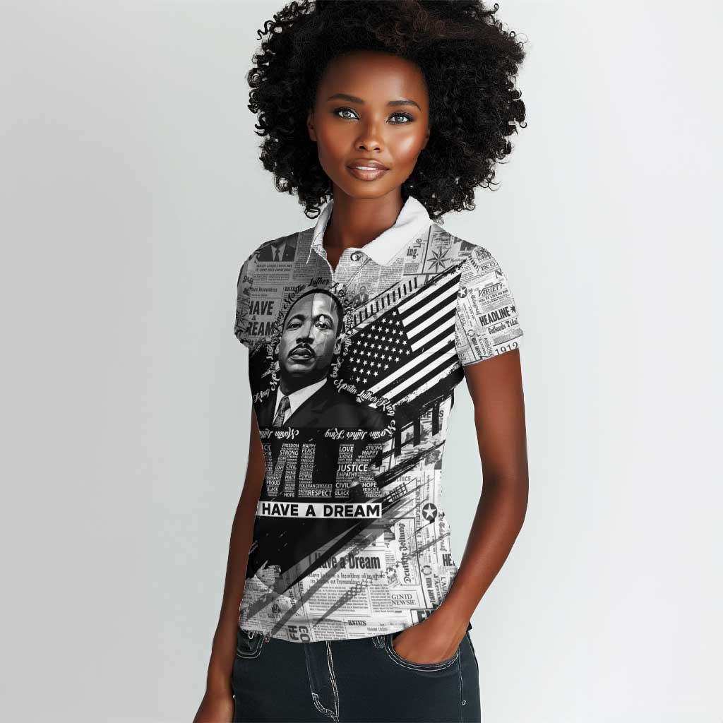 I Have A Dream MLK Women Polo Shirt Newspaper Grunge Style - African Pride