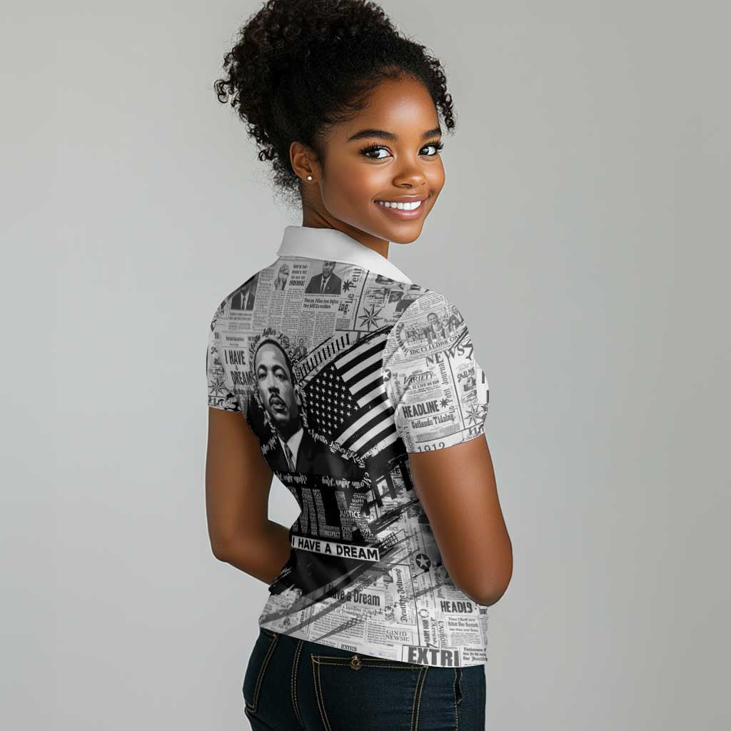 I Have A Dream MLK Women Polo Shirt Newspaper Grunge Style - African Pride