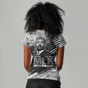 I Have A Dream MLK Women V-Neck T-Shirt Newspaper Grunge Style - African Pride
