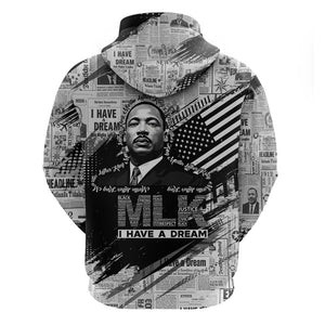 I Have A Dream MLK Zip Hoodie Newspaper Grunge Style - African Pride