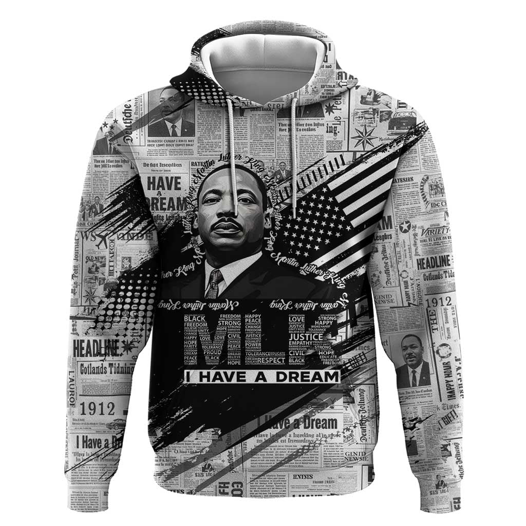 I Have A Dream MLK Zip Hoodie Newspaper Grunge Style - African Pride