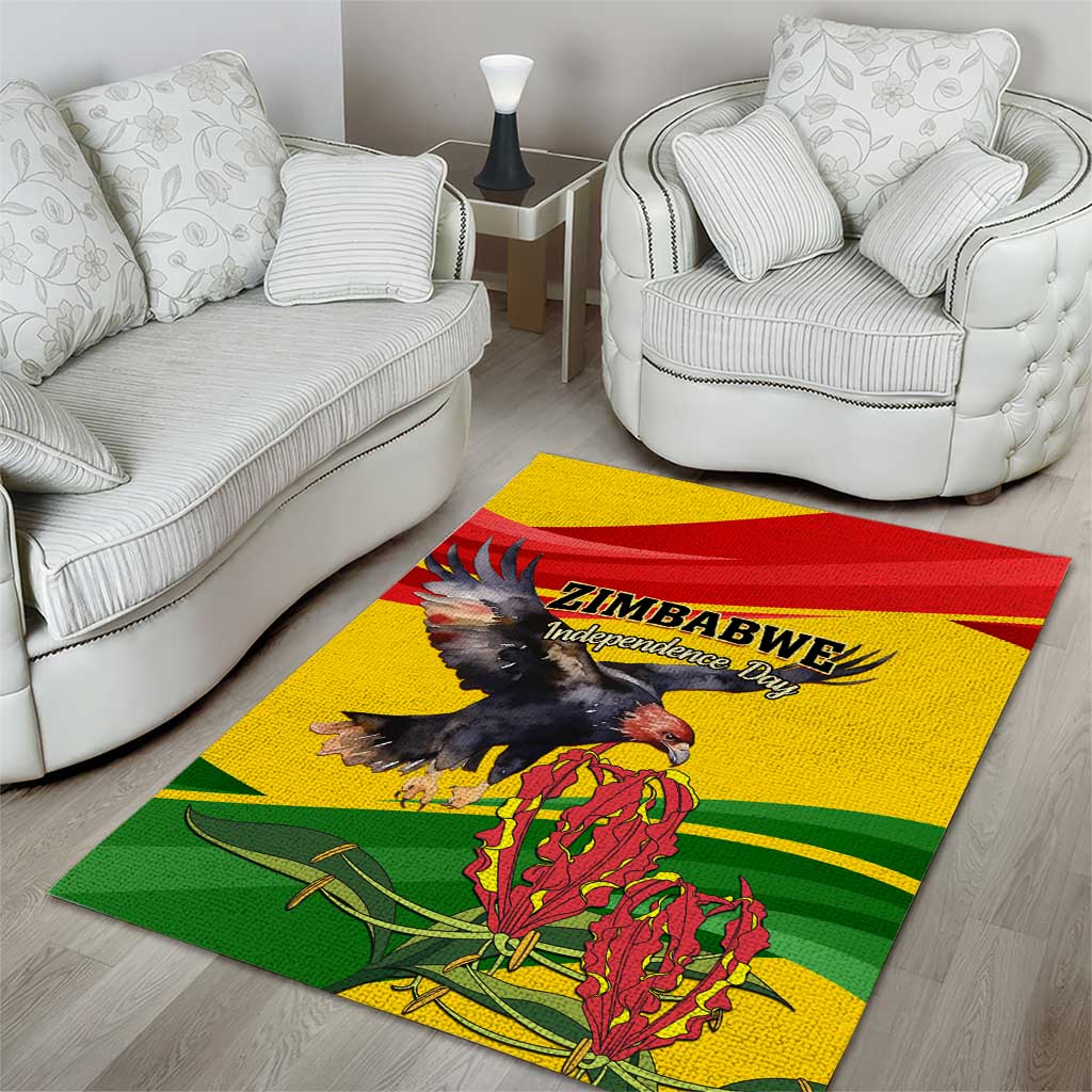 Zimbabwe Independence Day Area Rug Featuring Chapungu Bird and Flame Lily