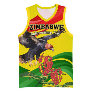 Zimbabwe Independence Day Basketball Jersey Featuring Chapungu Bird and Flame Lily - African Pride