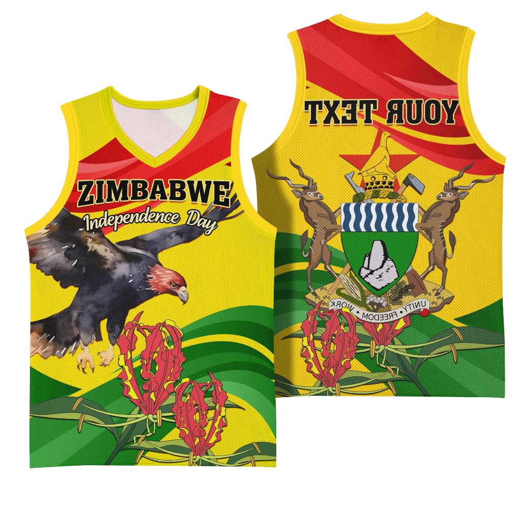 Zimbabwe Independence Day Basketball Jersey Featuring Chapungu Bird and Flame Lily - African Pride