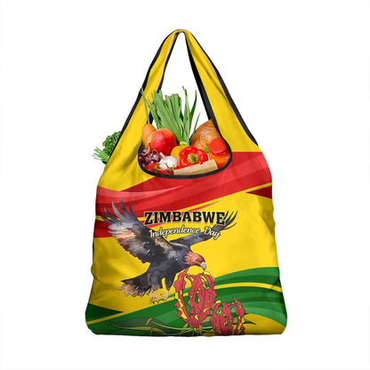 Zimbabwe Independence Day Grocery Bag Featuring Chapungu Bird and Flame Lily