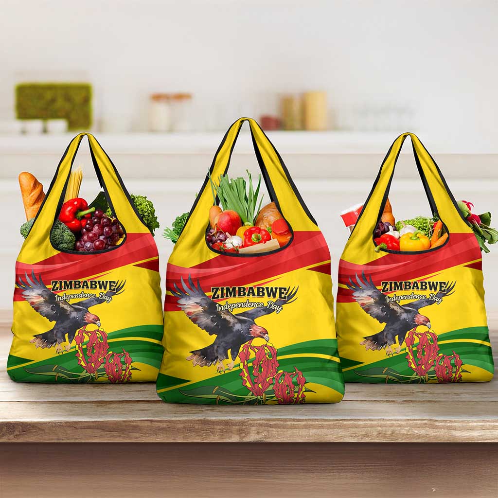 Zimbabwe Independence Day Grocery Bag Featuring Chapungu Bird and Flame Lily