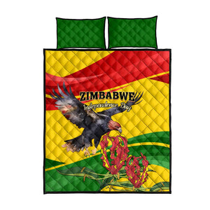 Zimbabwe Independence Day Quilt Bed Set Featuring Chapungu Bird and Flame Lily