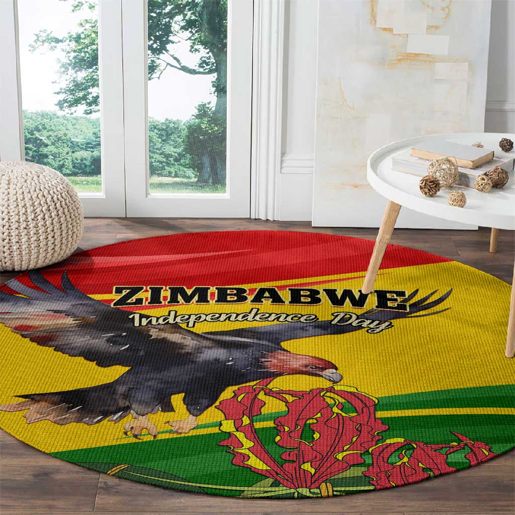 Zimbabwe Independence Day Round Carpet Featuring Chapungu Bird and Flame Lily