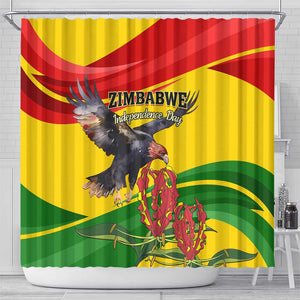 Zimbabwe Independence Day Shower Curtain Featuring Chapungu Bird and Flame Lily