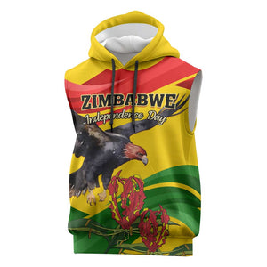 Zimbabwe Independence Day Sleeveless Hoodie Featuring Chapungu Bird and Flame Lily - African Pride