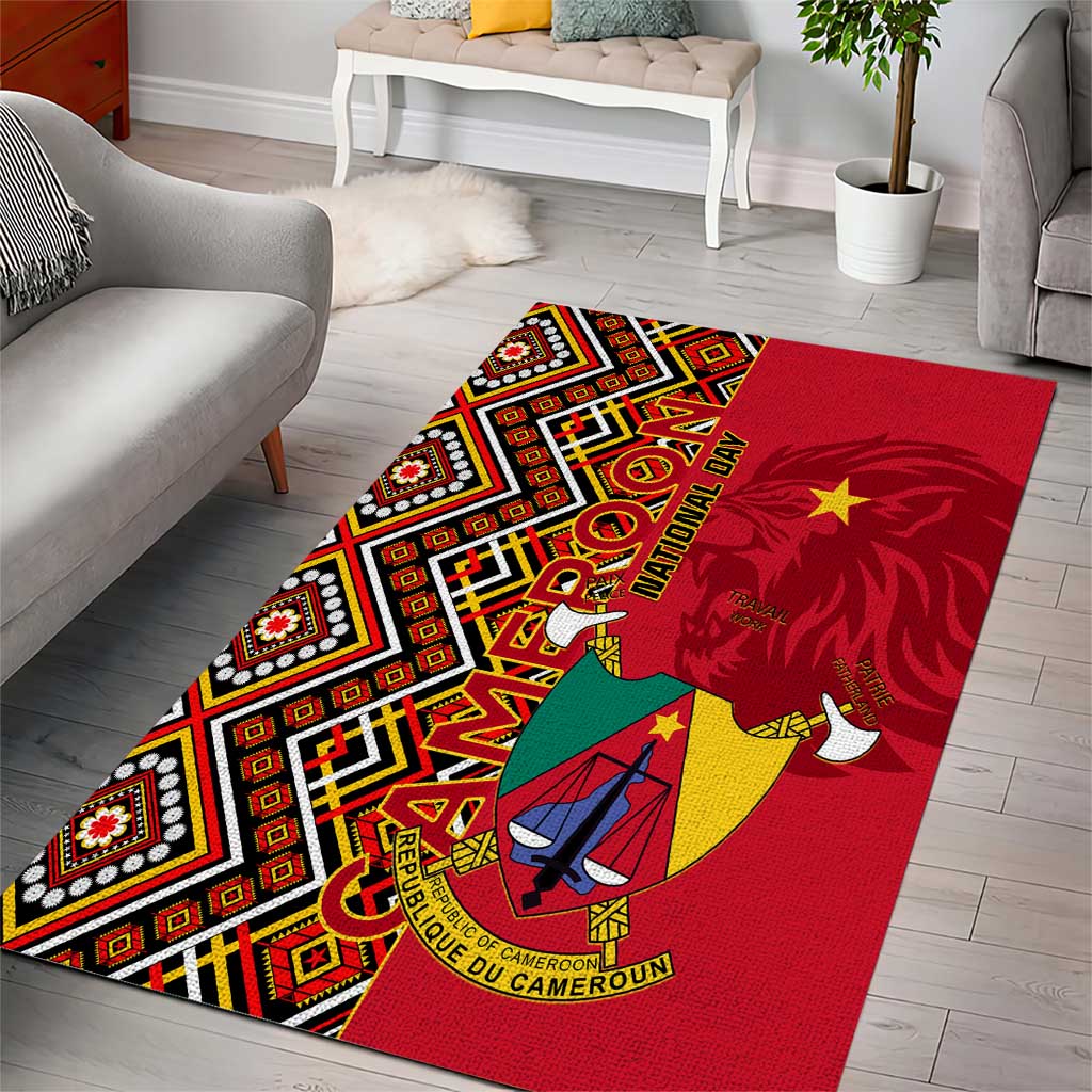 Cameroon National Day Area Rug Cameroun Coat Of Arms Ankara Pattern