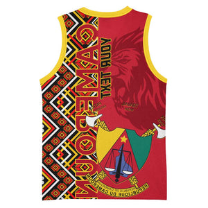 Cameroon National Day Basketball Jersey Cameroun Coat Of Arms Ankara Pattern - African Pride