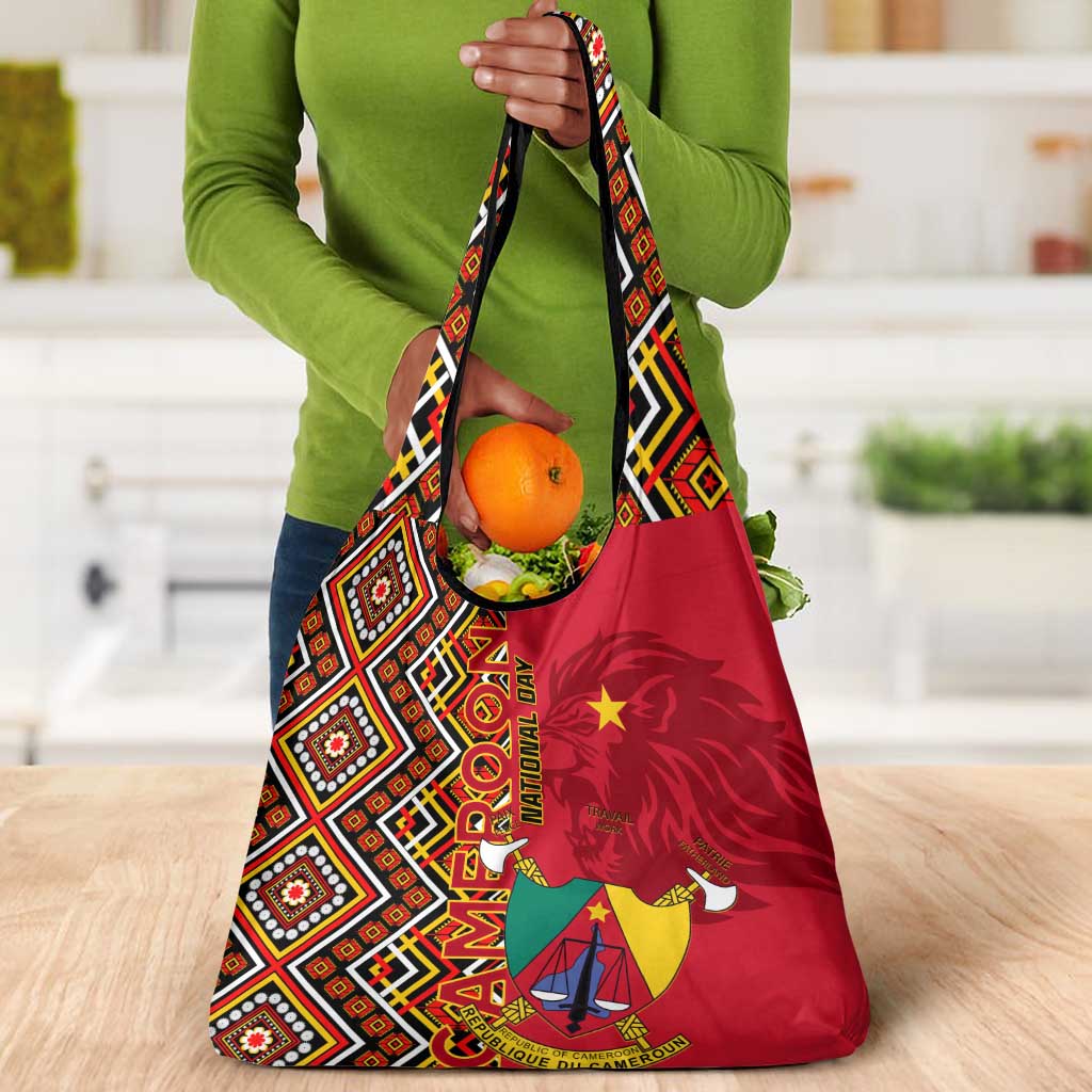 Cameroon National Day Grocery Bag Cameroun Coat Of Arms Ankara Pattern