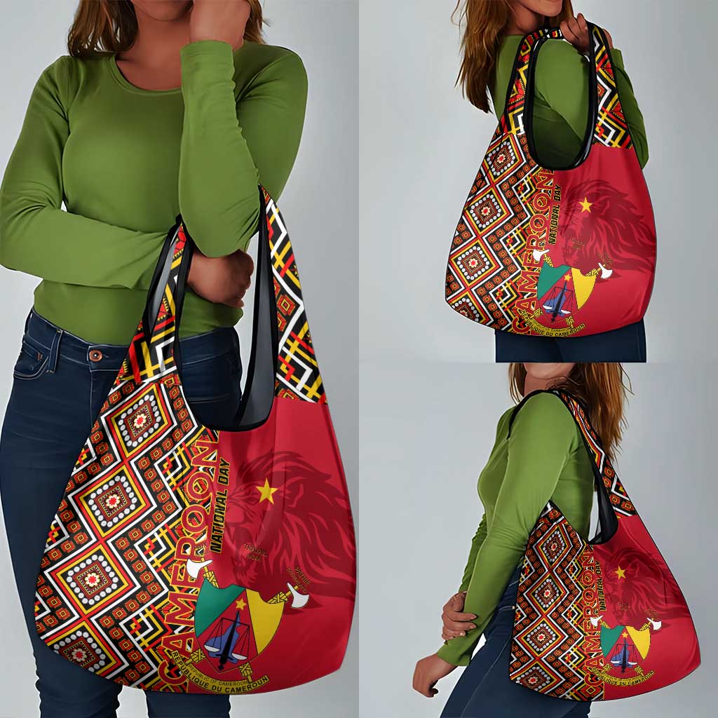 Cameroon National Day Grocery Bag Cameroun Coat Of Arms Ankara Pattern
