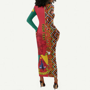 Cameroon National Day Long Sleeve Bodycon Dress Cameroun Coat Of Arms Ankara Pattern LT01