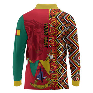 Cameroon National Day Long Sleeve Polo Shirt Cameroun Coat Of Arms Ankara Pattern