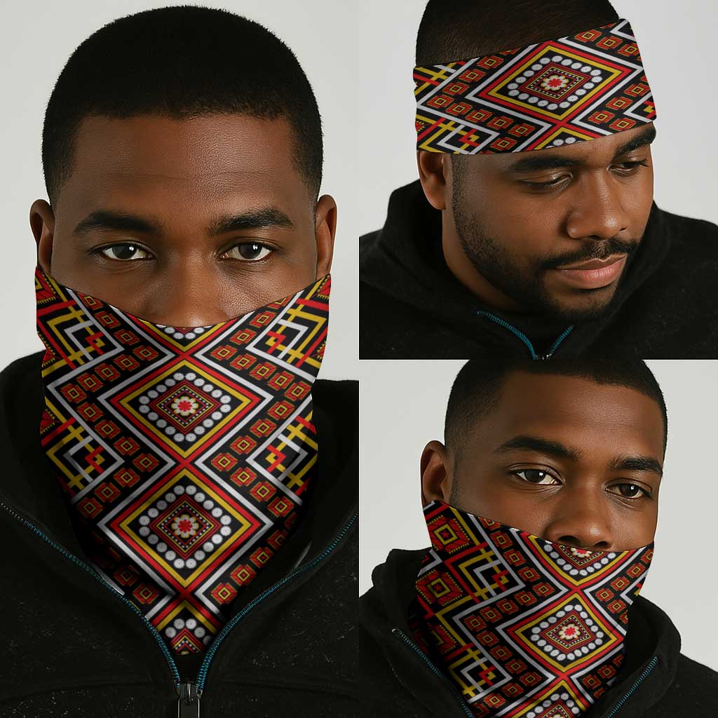Cameroon National Day Neck Gaiter Cameroun Coat Of Arms Ankara Pattern - African Pride