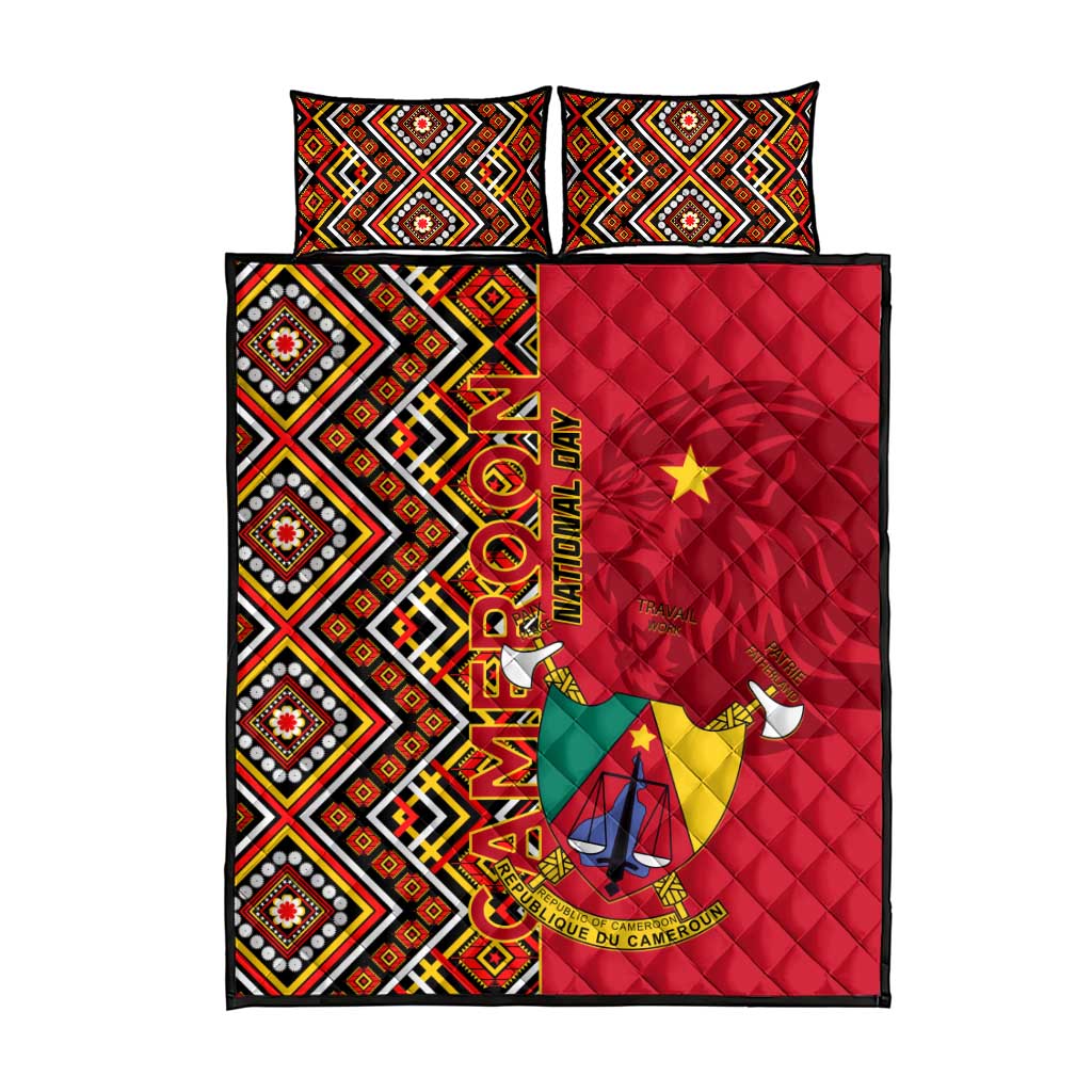 Cameroon National Day Quilt Bed Set Cameroun Coat Of Arms Ankara Pattern