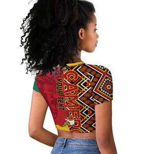 Cameroon National Day Raglan Cropped T shirt Cameroun Coat Of Arms Ankara Pattern