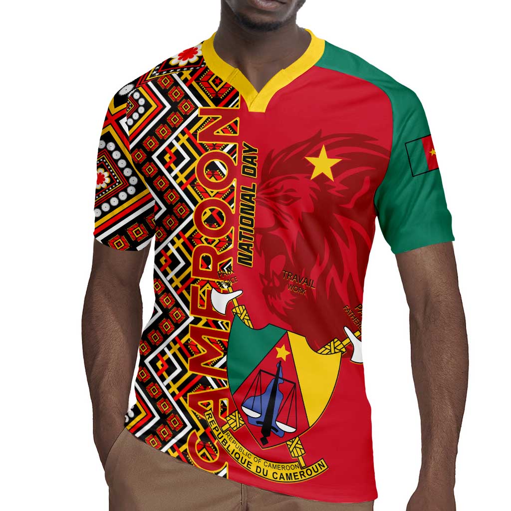Cameroon National Day Rugby Jersey Cameroun Coat Of Arms Ankara Pattern