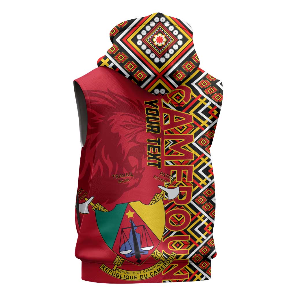 Cameroon National Day Sleeveless Hoodie Cameroun Coat Of Arms Ankara Pattern - African Pride