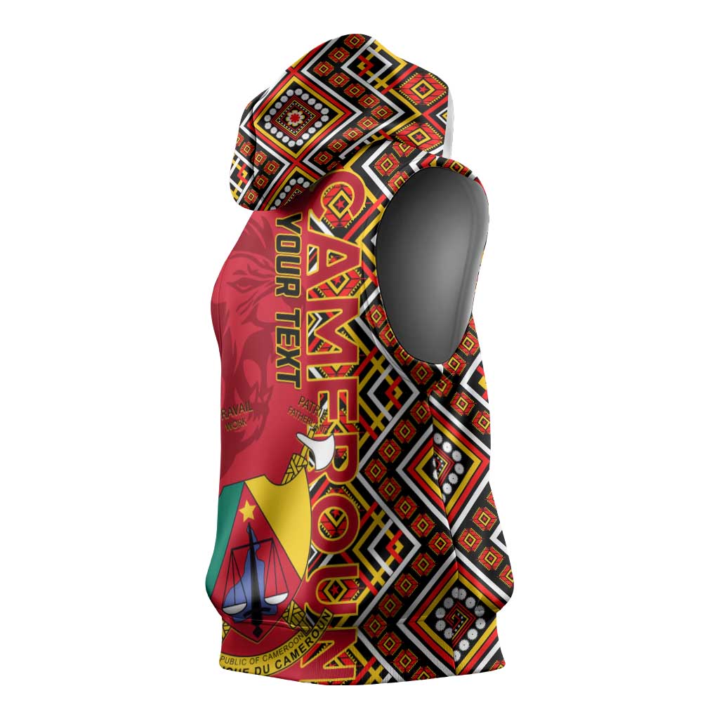 Cameroon National Day Sleeveless Hoodie Cameroun Coat Of Arms Ankara Pattern - African Pride