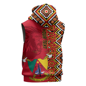 Cameroon National Day Sleeveless Zip Hoodie Cameroun Coat Of Arms Ankara Pattern - African Pride
