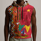 Cameroon National Day Sleeveless Zip Hoodie Cameroun Coat Of Arms Ankara Pattern - African Pride