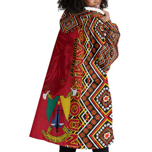 Cameroon National Day Wearable Blanket Hoodie Cameroun Coat Of Arms Ankara Pattern