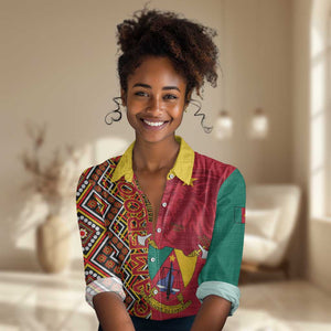 Cameroon National Day Women Casual Shirt Cameroun Coat Of Arms Ankara Pattern LT01