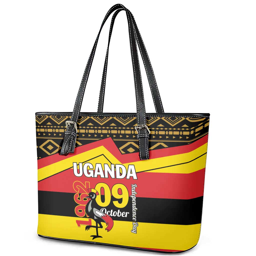 Uganda Leather Tote Bag African Pattern - Independence Day 1962