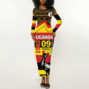 Personalized Uganda Long Sleeve Bodycon Dress African Pattern - Independence Day 1962 LT01
