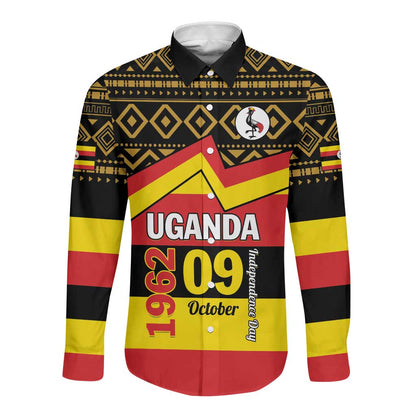 Personalized Uganda Long Sleeve Button Shirt African Pattern - Independence Day 1962