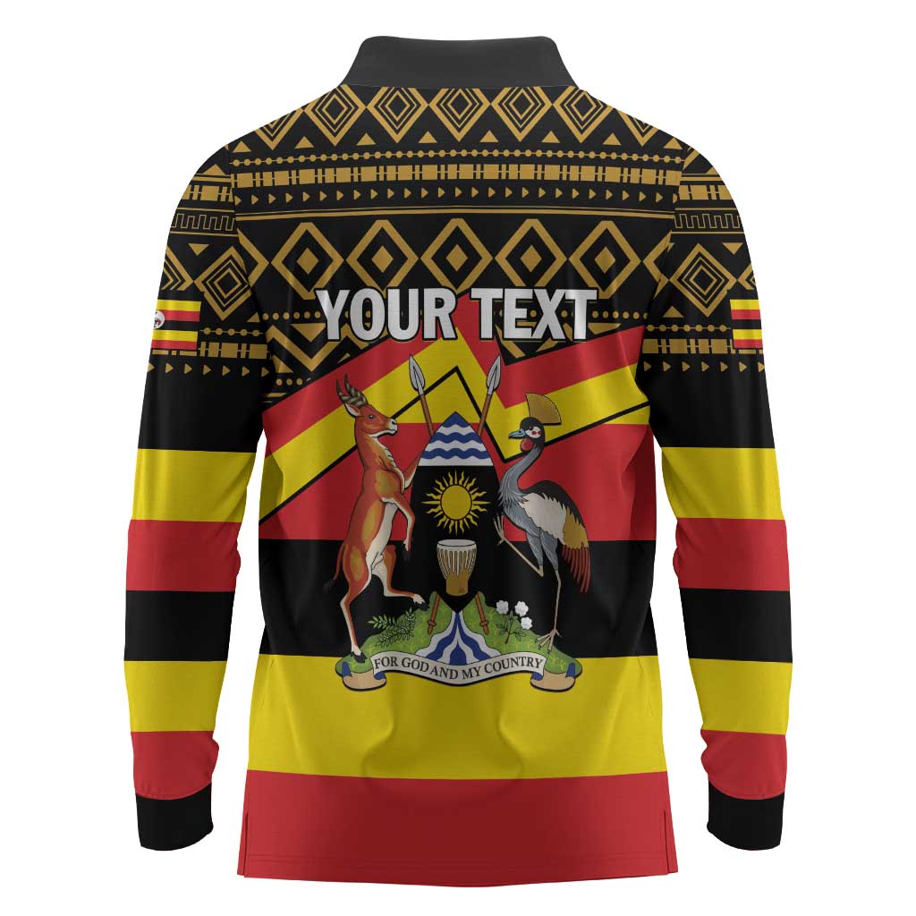 Personalized Uganda Long Sleeve Polo Shirt African Pattern - Independence Day 1962