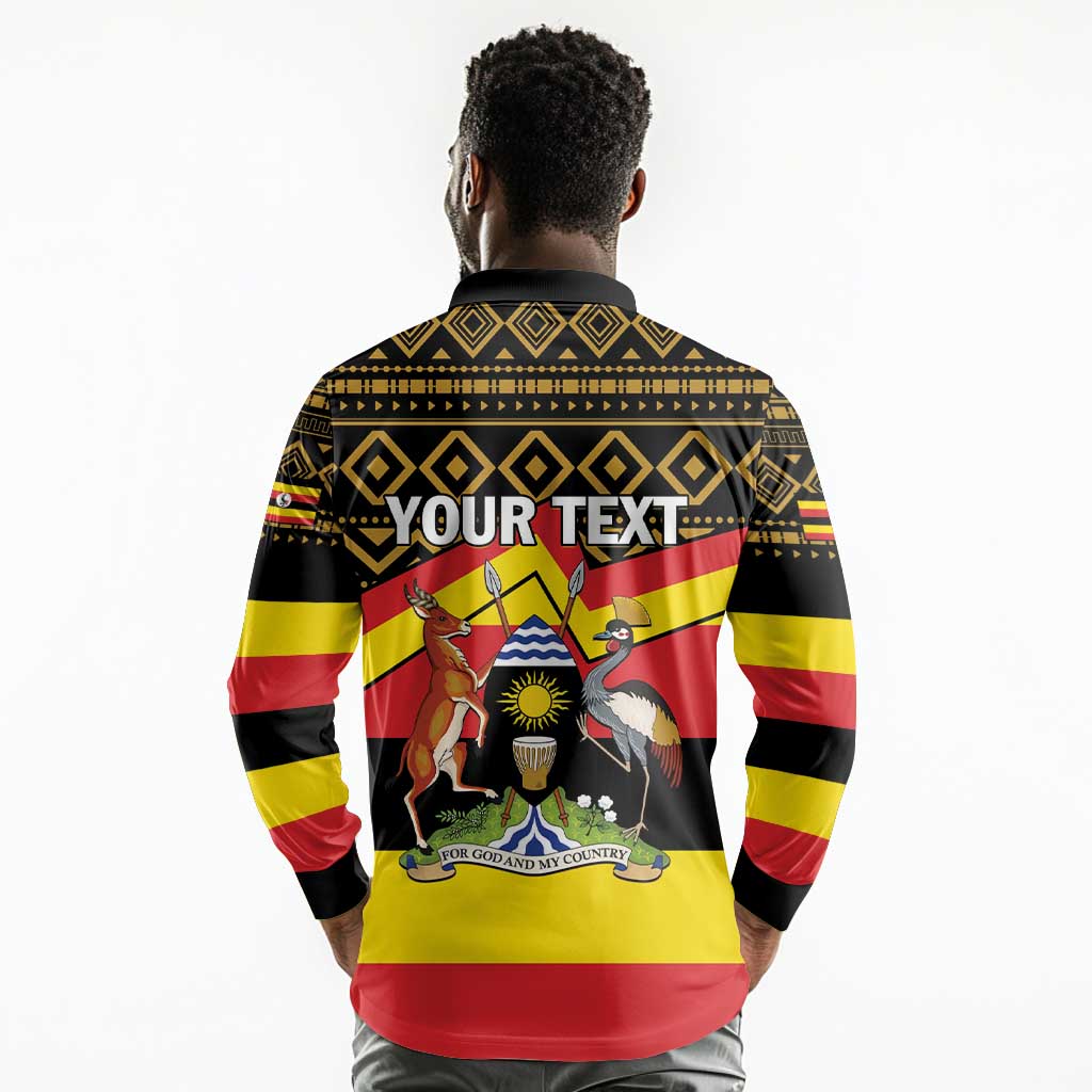 Personalized Uganda Long Sleeve Polo Shirt African Pattern - Independence Day 1962