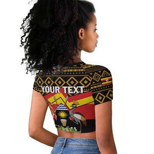 Personalized Uganda Raglan Cropped T shirt African Pattern - Independence Day 1962