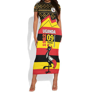 Personalized Uganda Short Sleeve Bodycon Dress African Pattern - Independence Day 1962 LT01