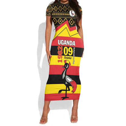 Personalized Uganda Short Sleeve Bodycon Dress African Pattern - Independence Day 1962 LT01