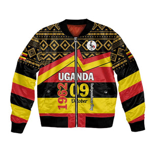 Personalized Uganda Sleeve Zip Bomber Jacket African Pattern - Independence Day 1962