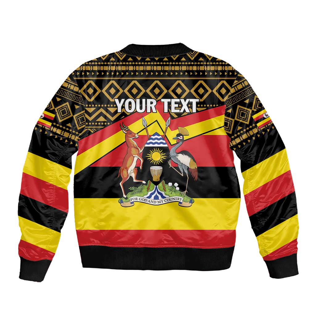 Personalized Uganda Sleeve Zip Bomber Jacket African Pattern - Independence Day 1962