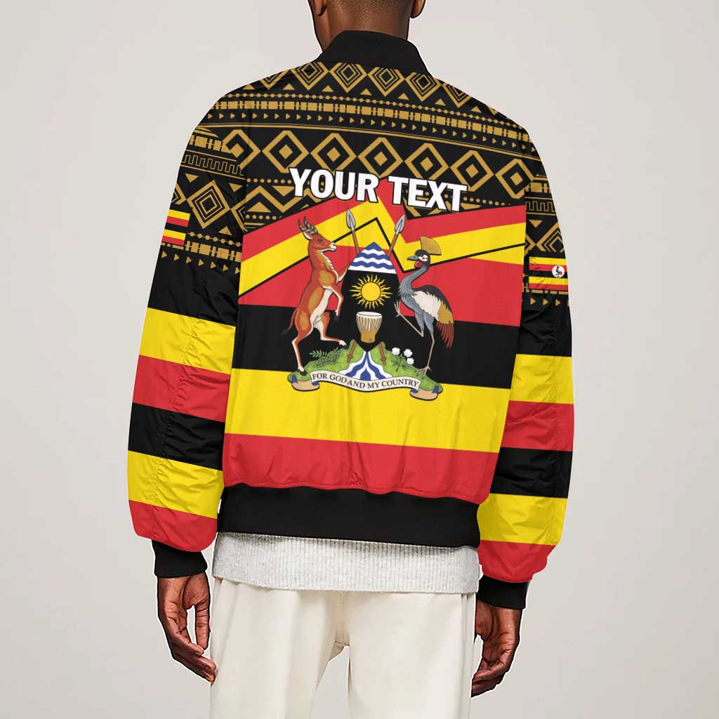 Personalized Uganda Sleeve Zip Bomber Jacket African Pattern - Independence Day 1962