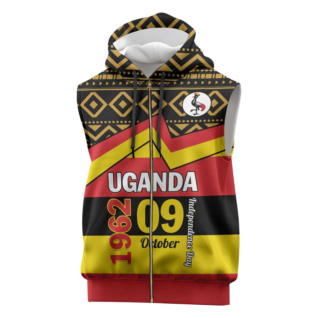 Personalized Uganda Sleeveless Zip Hoodie African Pattern - Independence Day 1962 - African Pride