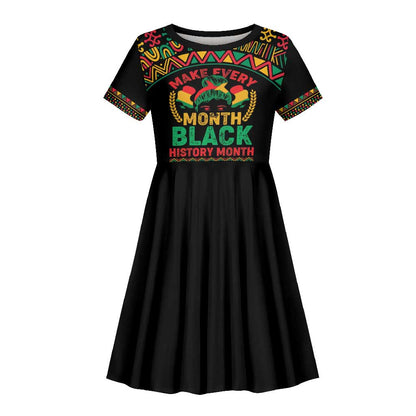 Make Every Month Black History Month Kid Short Sleeve Dress African Pattern
