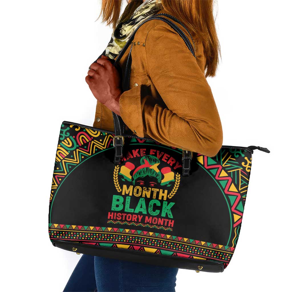 Make Every Month Black History Month Leather Tote Bag African Pattern