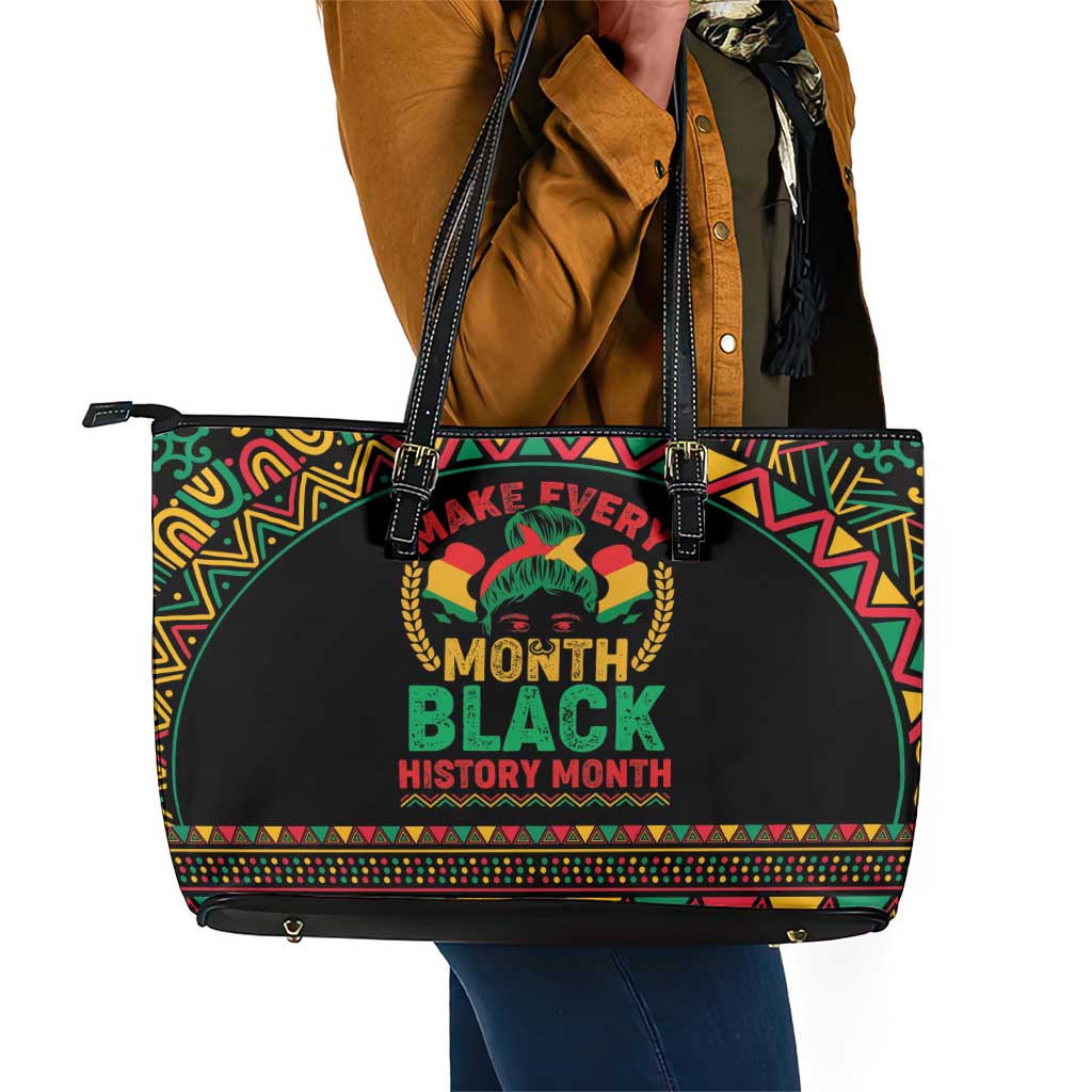 Make Every Month Black History Month Leather Tote Bag African Pattern